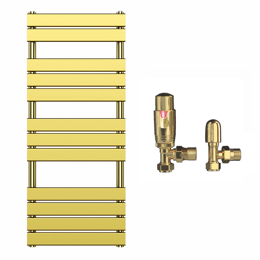 Shiny Gold Flat Bar Panel Heated Towel Rail Radiator 500 x 1200mm (Central Heating)