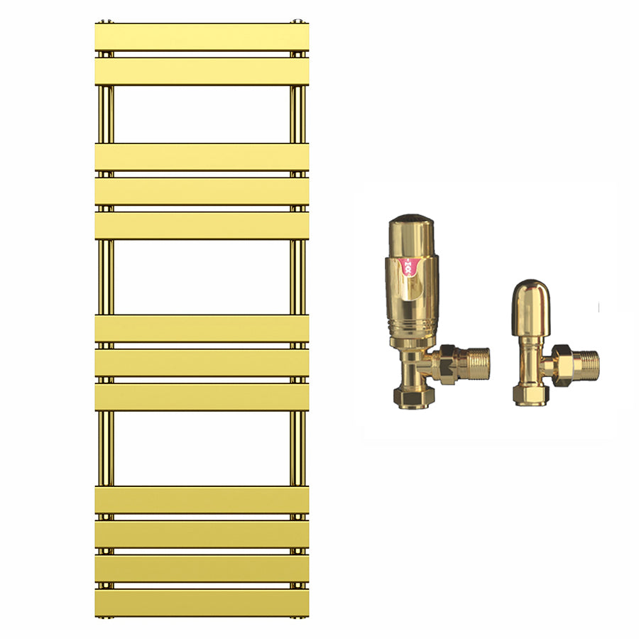Shiny Gold Flat Bar Panel Heated Towel Rail Radiator 500 x 1400mm (Central Heating)