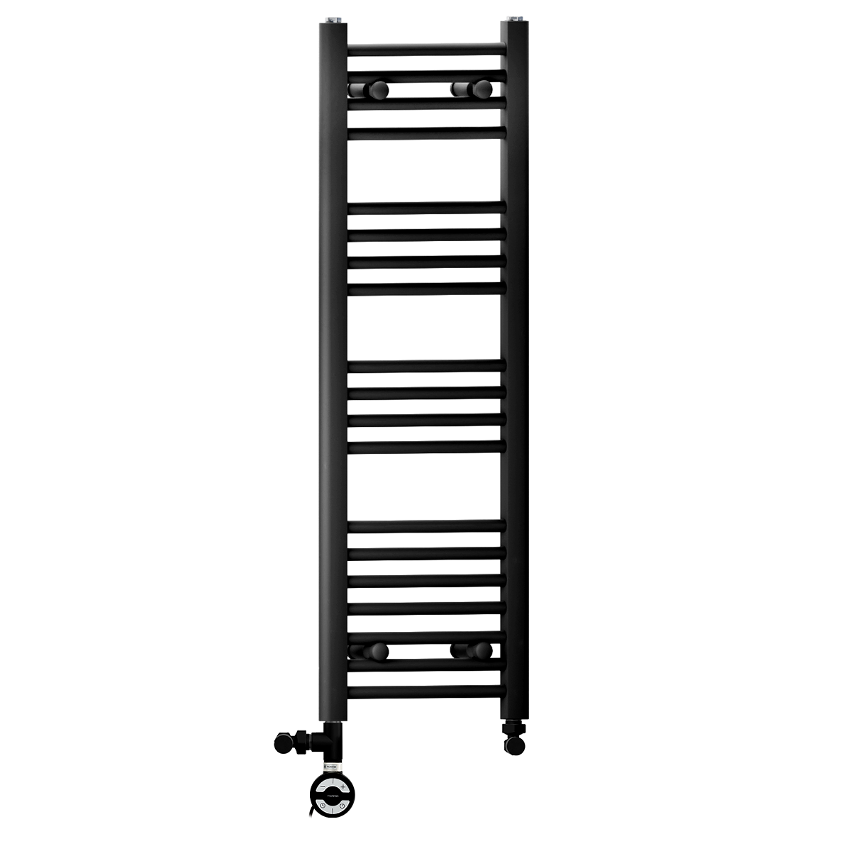 350mm x 1000mm Matt Black Dual Fuel Heated Towel Rail | Flat Ladder