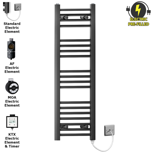 300mm Wide - 1000mm High Flat Black Electric Heated Towel Rail Radiator