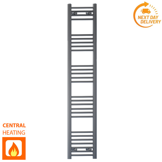 300mm Wide - 1600mm High Anthracite Grey Heated Towel Rail Radiator
