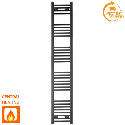 300mm Wide - 1700mm High Flat Black Heated Towel Rail Radiator