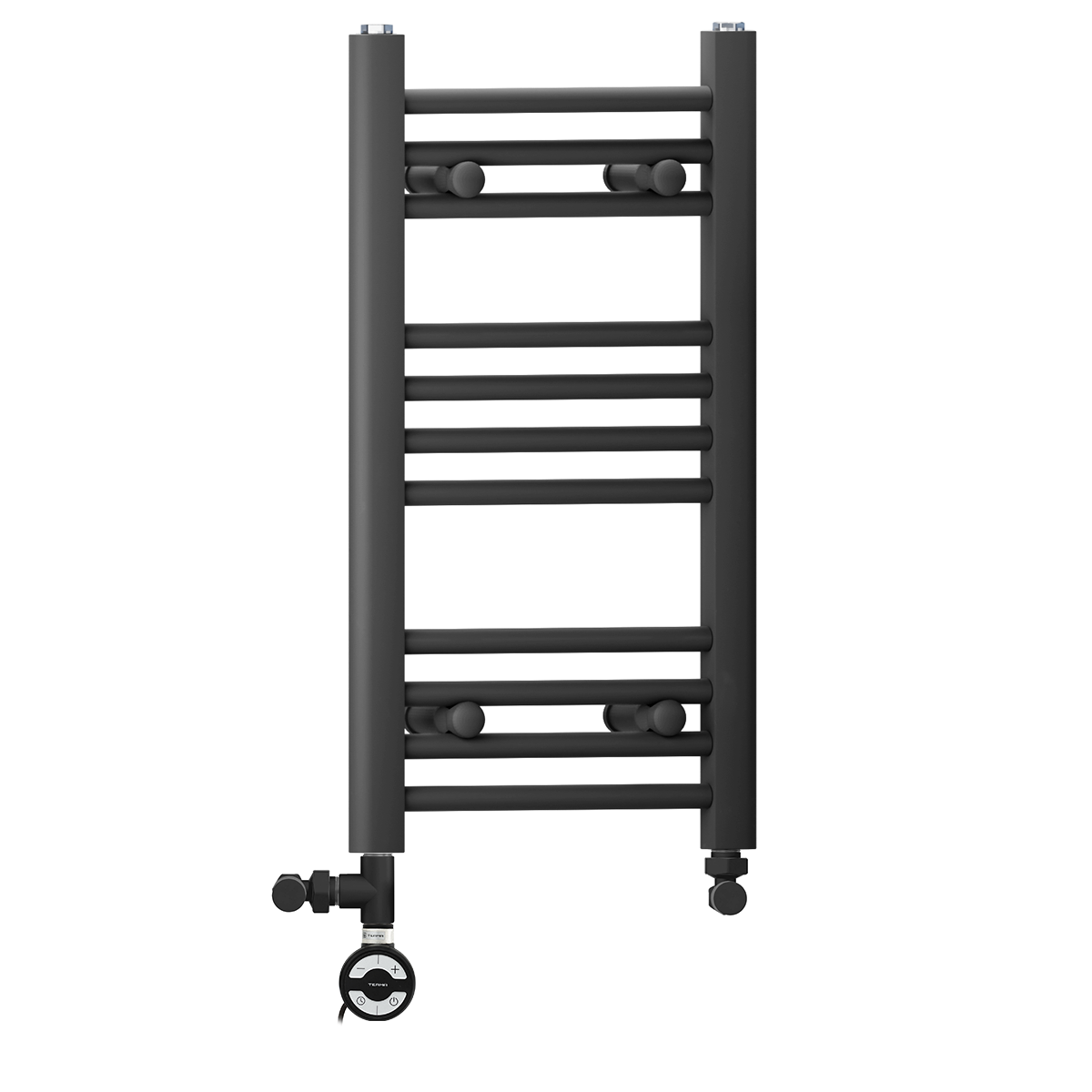 350mm x 600mm Matt Black Dual Fuel Heated Towel Rail | Flat Ladder