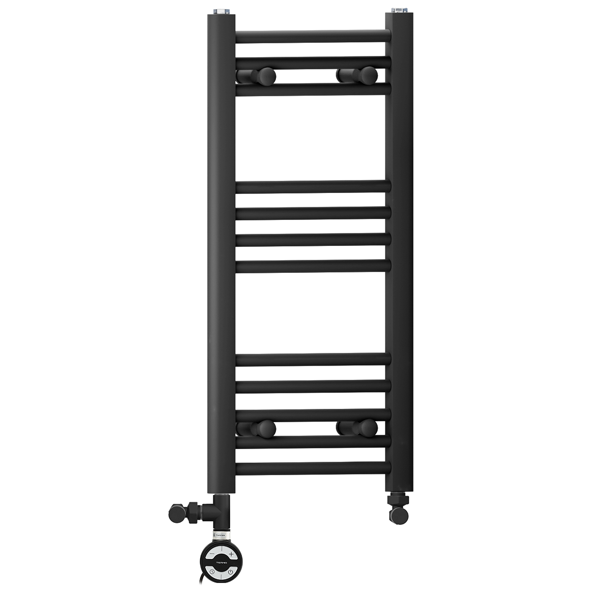 300mm x 700mm Matt Black Dual Fuel Heated Towel Rail | Flat Ladder