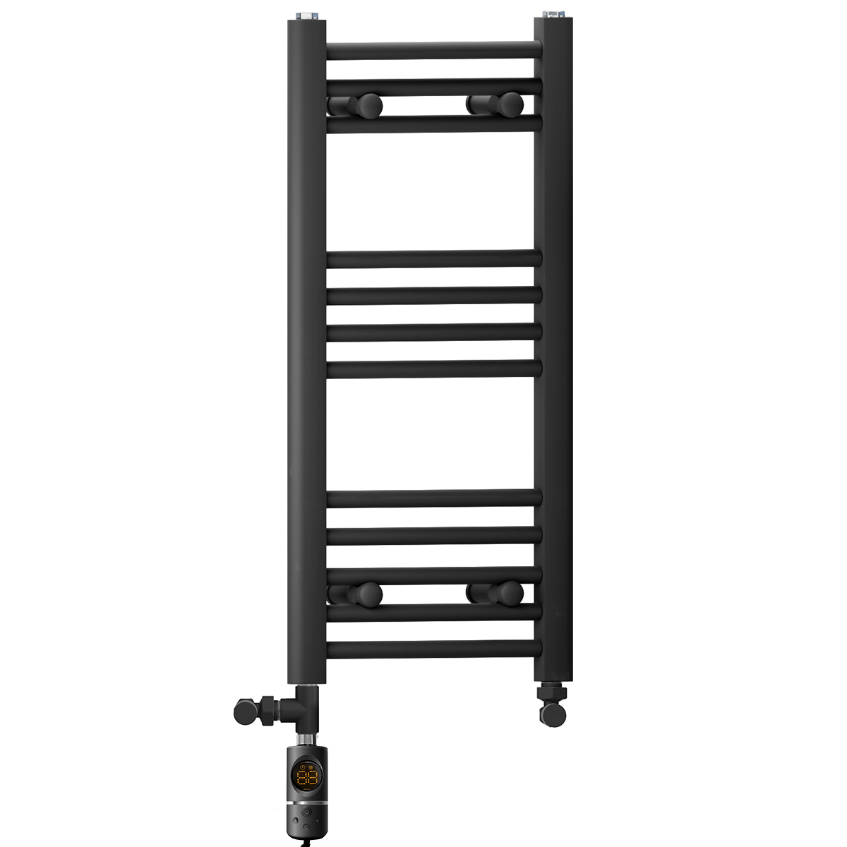 350mm x 700mm Matt Black Dual Fuel Heated Towel Rail | Flat Ladder