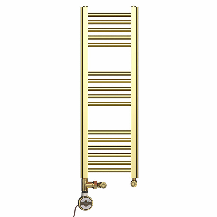 300mm x 900mm Shiny Gold Dual Fuel Heated Towel Rail | Flat Ladder