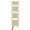 Dual Fuel 300 x 1200mm Shiny Gold Heated Towel Rail Radiator- (incl. Valves + Electric Heating Kit)