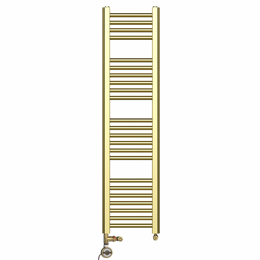 400mm x 1200mm Shiny Gold Dual Fuel Heated Towel Rail | Flat Ladder