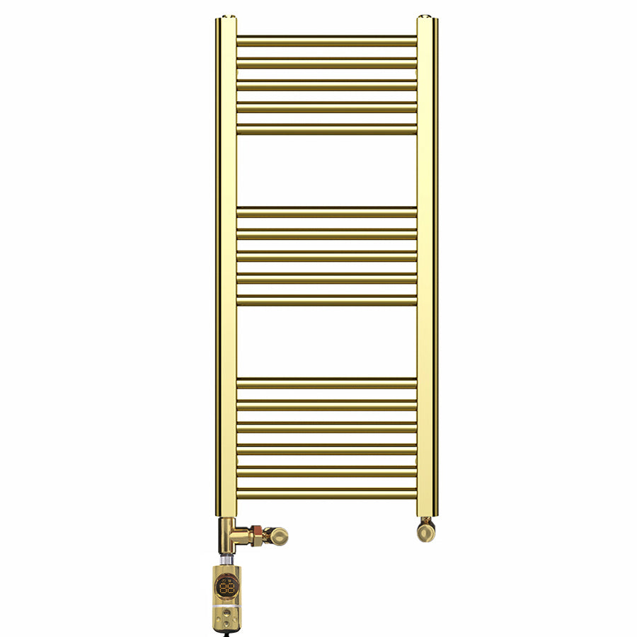 400mm x 900mm Shiny Gold Dual Fuel Heated Towel Rail | Flat Ladder