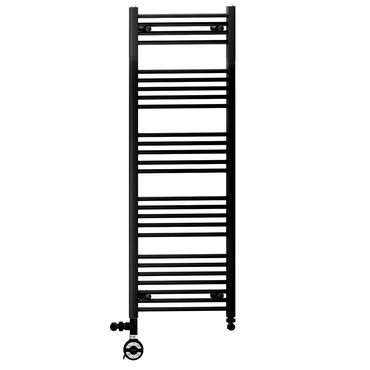 500mm x 1400mm Matt Black Dual Fuel Heated Towel Rail | Flat Ladder