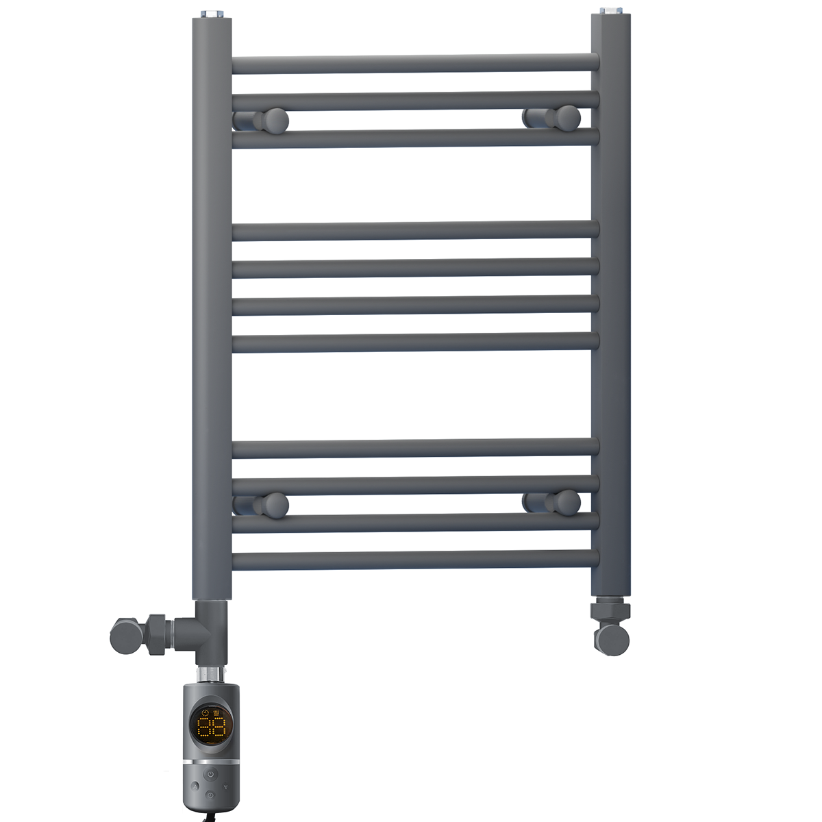 600mm x 600mm Anthracite Grey Dual Fuel Heated Towel Rail | Flat Ladder