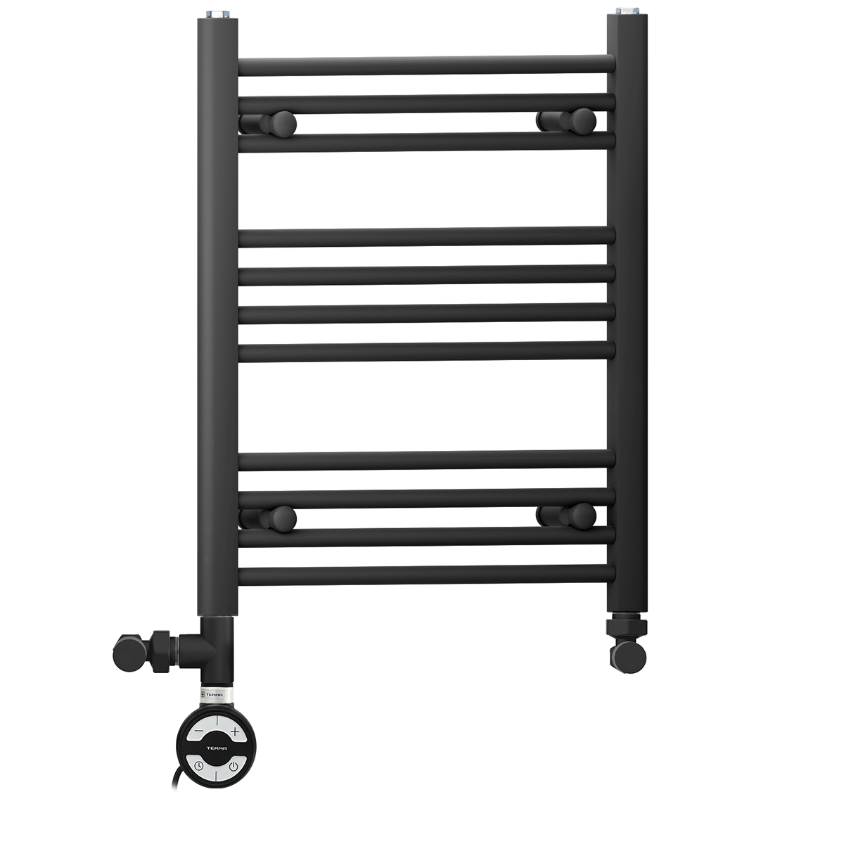 550mm x 600mm Matt Black Dual Fuel Heated Towel Rail | Flat Ladder