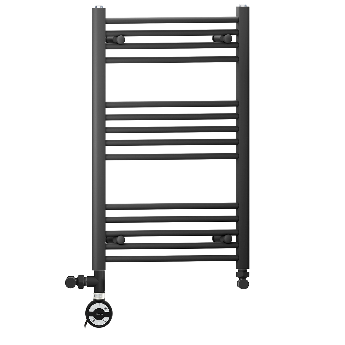 550mm x 800mm Matt Black Dual Fuel Heated Towel Rail | Flat Ladder