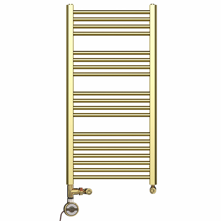 500mm x 1000mm Shiny Gold Dual Fuel Heated Towel Rail | Flat Ladder