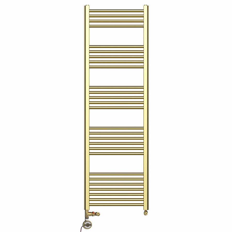 500mm x 1600mm Shiny Gold Dual Fuel Heated Towel Rail | Flat Ladder