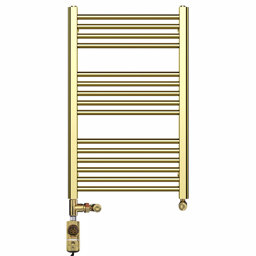 500mm x 800mm Shiny Gold Dual Fuel Heated Towel Rail | Flat Ladder
