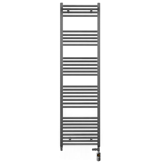 Dual Fuel 500 x 1800mm Straight Anthracite Grey Heated Towel Rail - (incl. Valves + Electric Heating Kit)