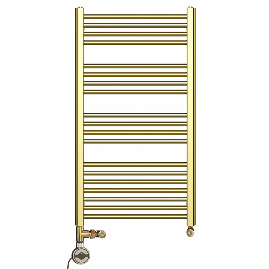 550mm x 1000mm Shiny Gold Dual Fuel Heated Towel Rail | Flat Ladder