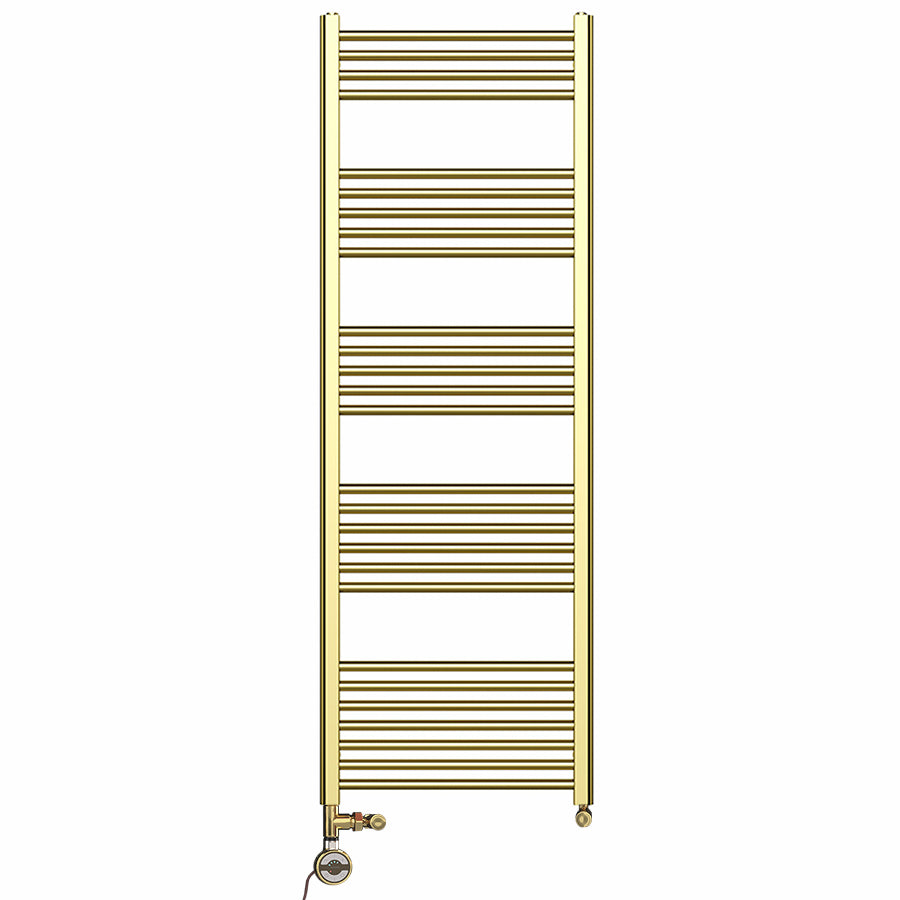 550mm x 1600mm Shiny Gold Dual Fuel Heated Towel Rail | Flat Ladder