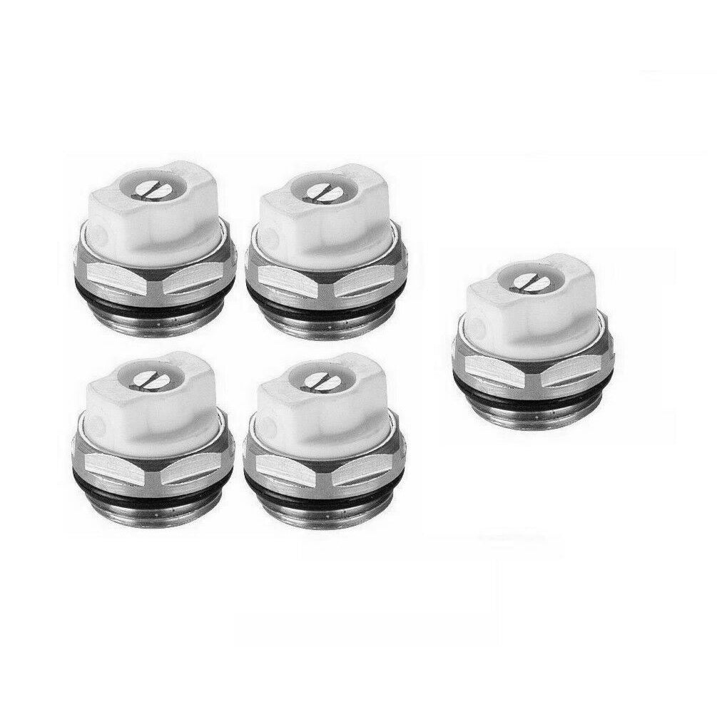 1/2" BSP Radiator Bleed Valve White – Air Vent Plug 15mm O Ring Seal UK (1–10 Pack)