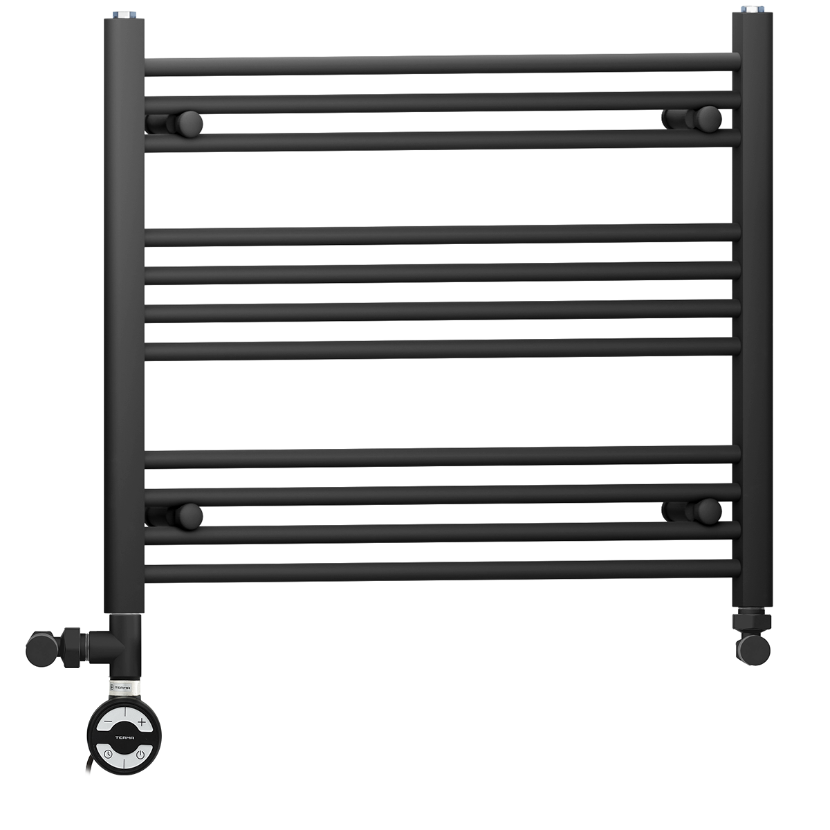 700mm x 600mm Matt Black Dual Fuel Heated Towel Rail | Flat Ladder