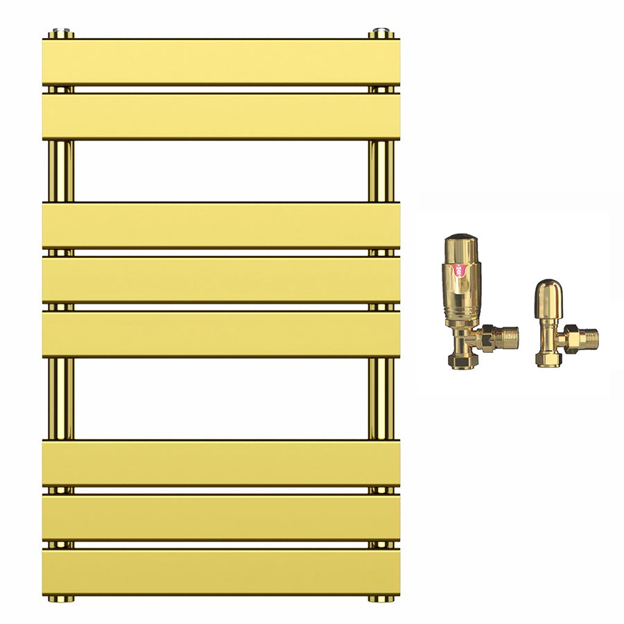 Shiny Gold Flat Bar Panel Heated Towel Rail Radiator 500 x 800mm (Central Heating)