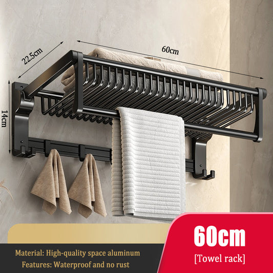 Schwarzer Handtuchhalter, Wandregal mit Netz