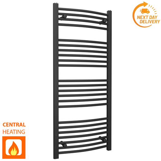 400mm Wide - 1200mm High Curved  Black Heated Towel Rail Radiator