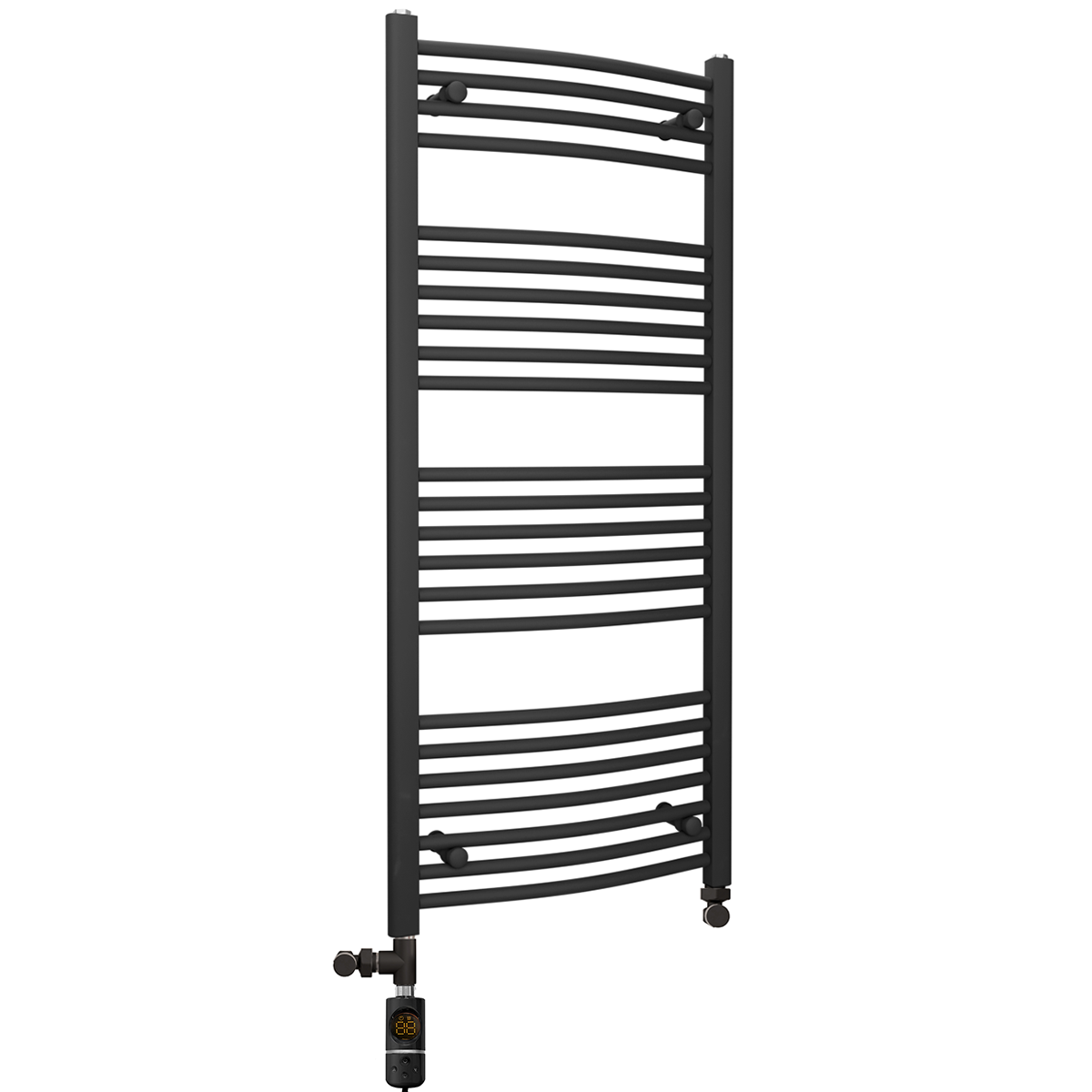 Dual Fuel Matt Black Curved Heated Towel Rail Radiator 450 x 1200mm (Incl. Valves + Electric Heating Kit)