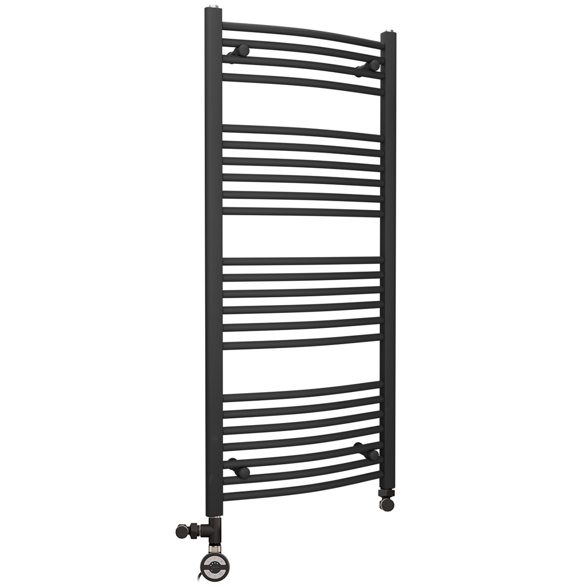 500mm x 1200mm Matt Black Dual Fuel Heated Towel Rail | Curved Ladder