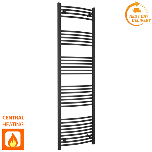 400mm Wide - 1800mm High Curved  Black Heated Towel Rail Radiator