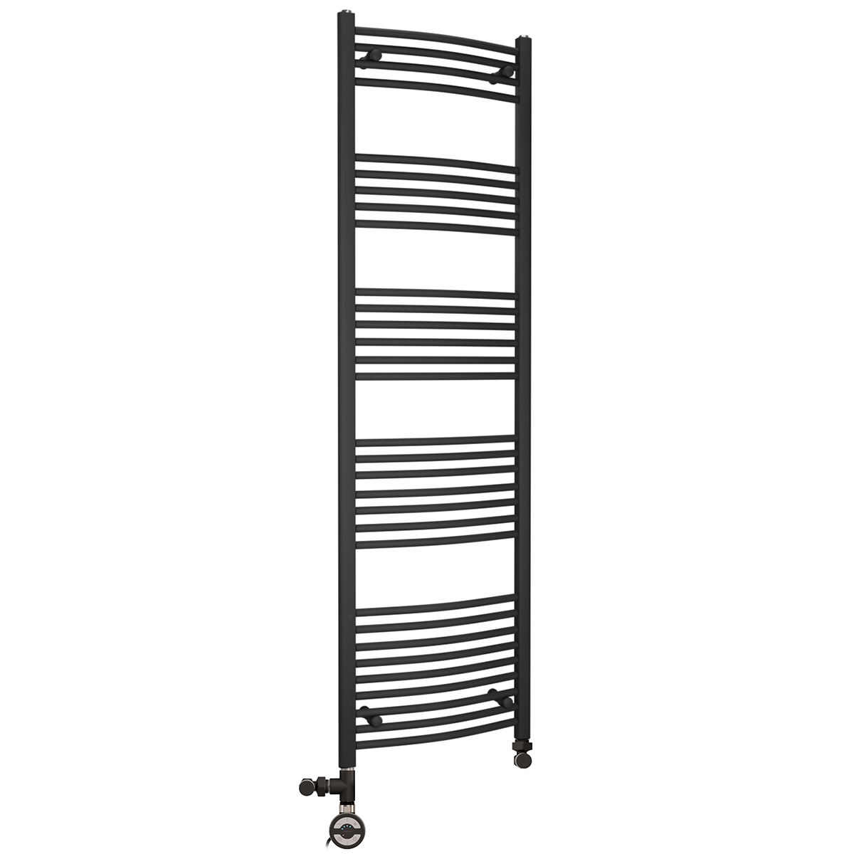 500mm x 1800mm Matt Black Dual Fuel Heated Towel Rail | Curved Ladder