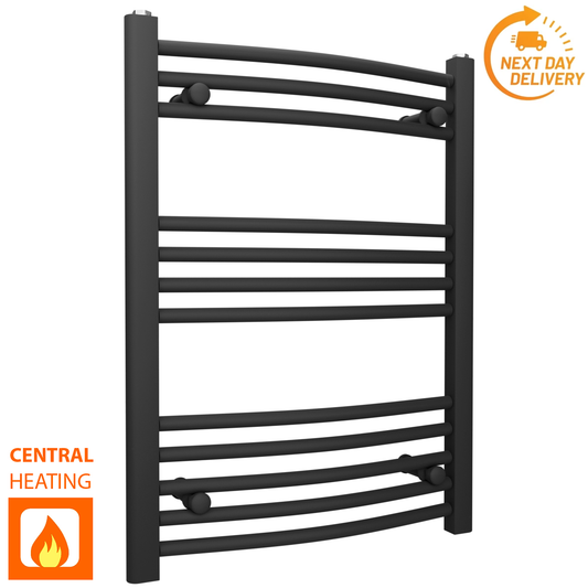 400mm Wide - 700mm High Curved  Black Heated Towel Rail Radiator