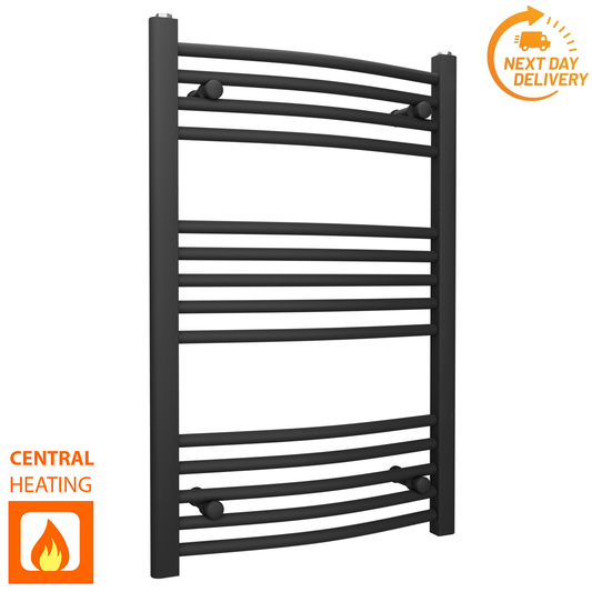 400mm Wide - 800mm High Curved  Black Heated Towel Rail Radiator