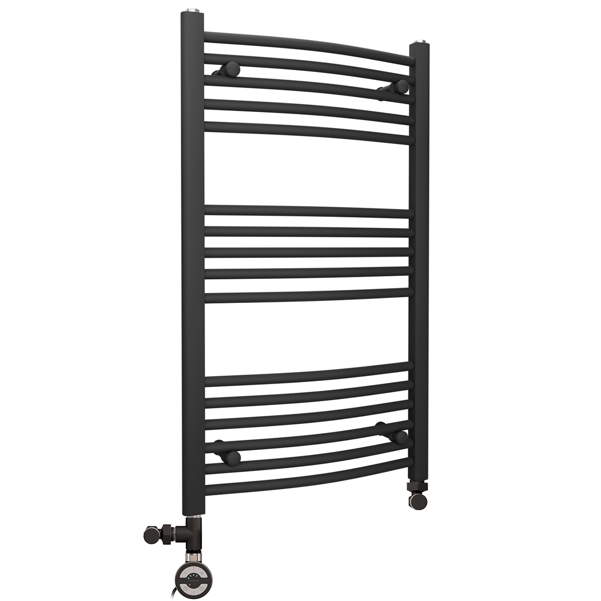 400mm x 900mm Matt Black Dual Fuel Heated Towel Rail | Curved Ladder