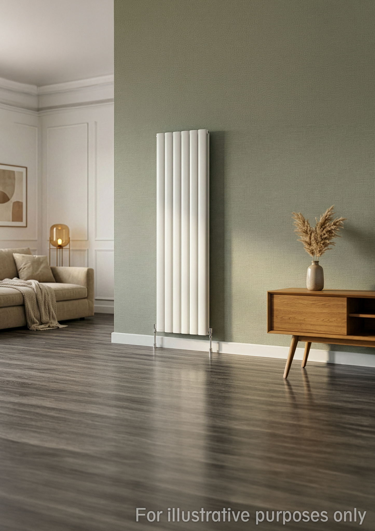 Vertical Aluminium Radiator 1800 x 305mm – White Double Panel – Model Diva