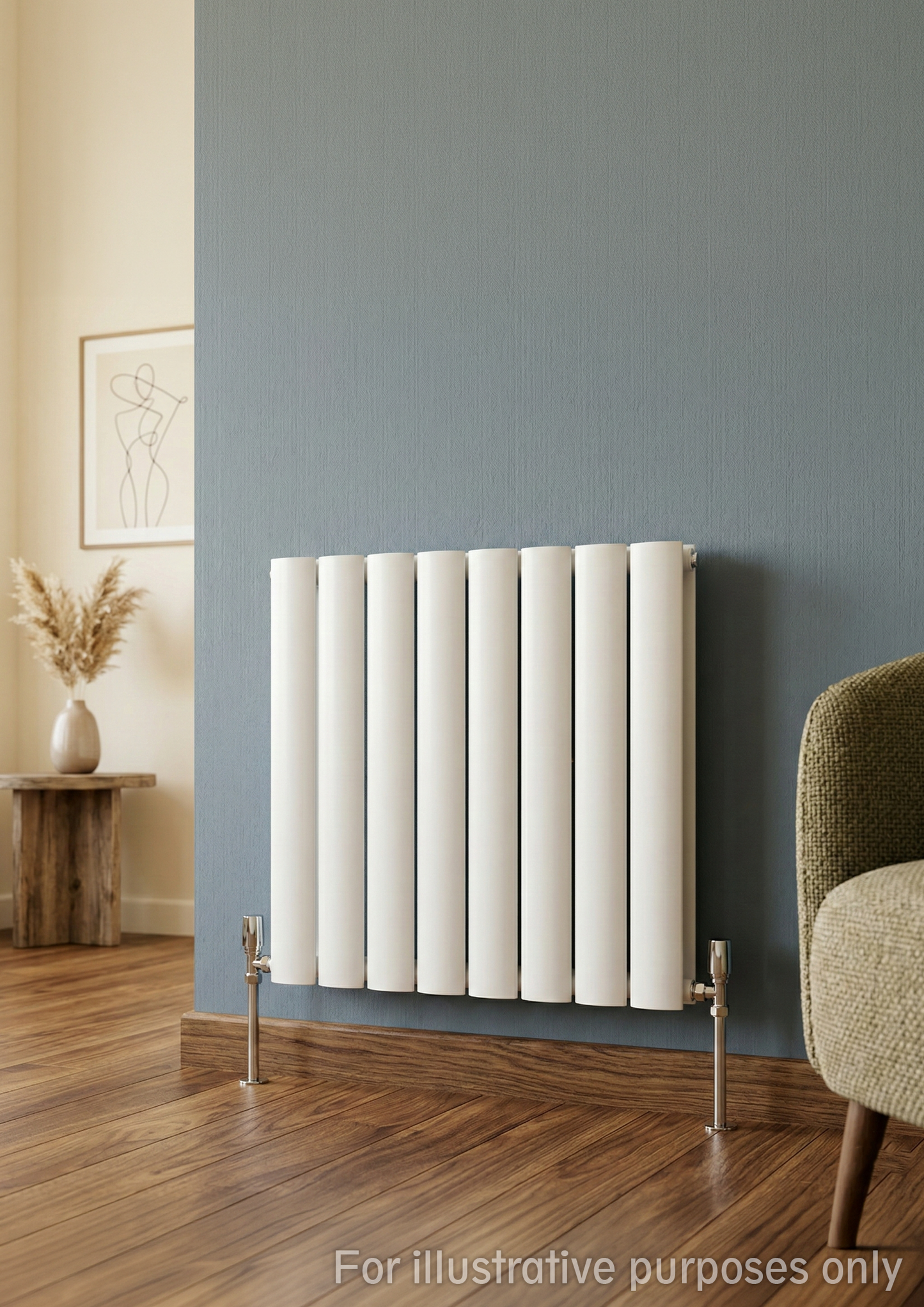 Horizontal Aluminium Radiator 600 x 1022mm – White Double Panel – Model Diva