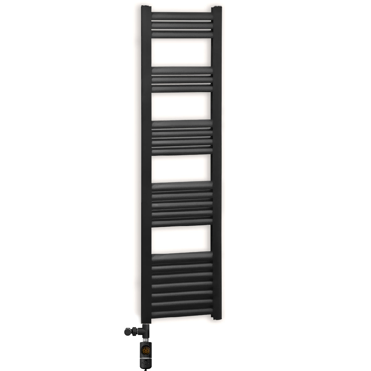 500 x 1400mm Black Dual Fuel Heated Towel Rail Radiator – Aluminium Ladder with Valves & Electric Kit 603W UK