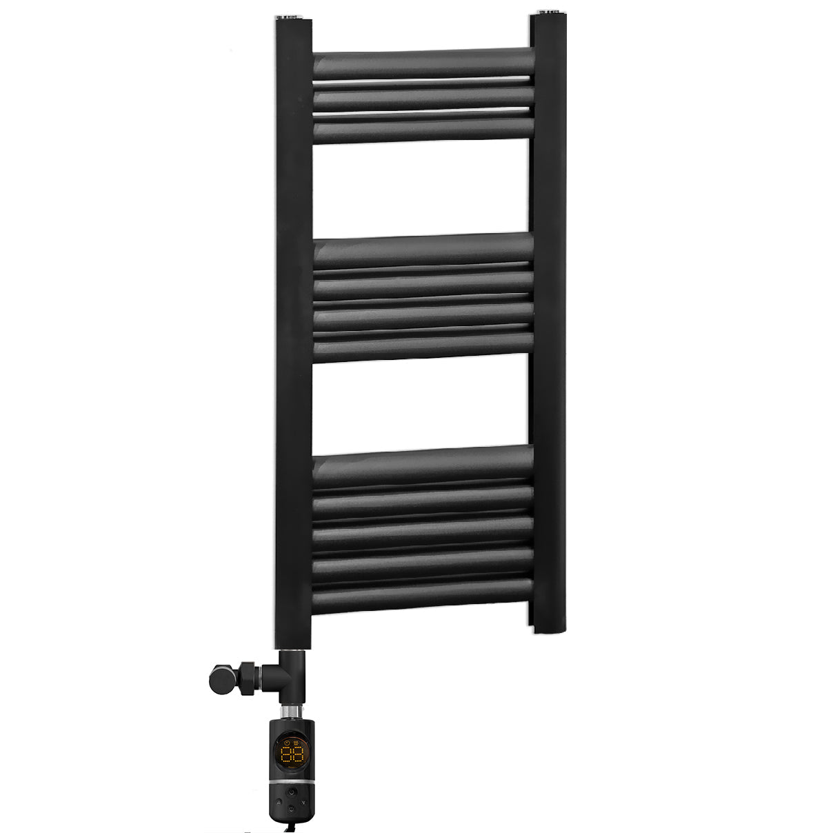 500 x 800mm Black Dual Fuel Heated Towel Rail Radiator – Aluminium Ladder with Valves & Electric Kit 331W UK