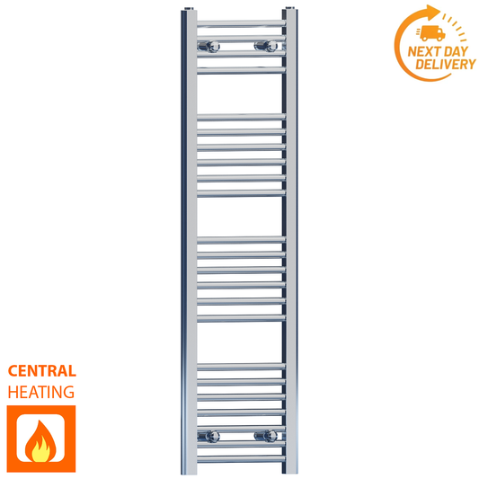 350mm Wide - 1200mm High Flat Chrome Heated Towel Rail Radiator