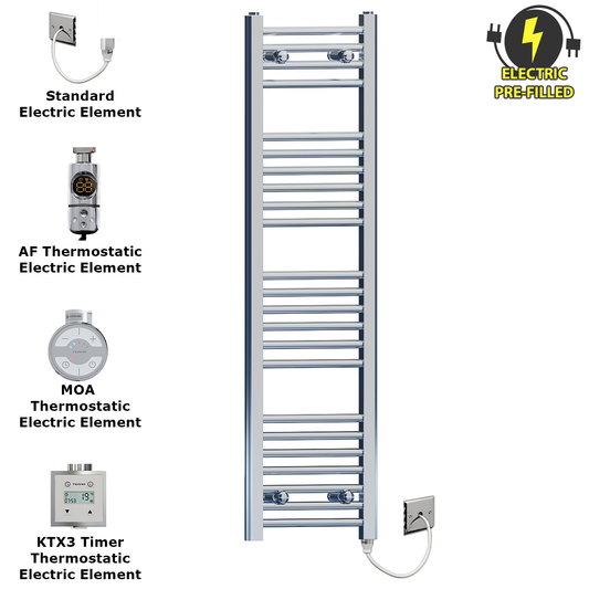 300mm Wide - 1200mm High Flat Chrome Electric Heated Towel Rail Radiator