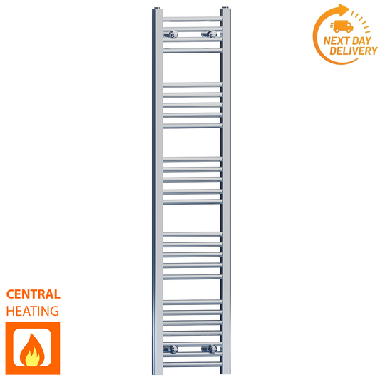 300mm Wide - 1400mm High Flat Chrome Heated Towel Rail Radiator
