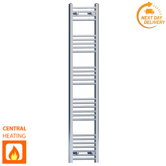 350mm Wide - 1600mm High Flat Chrome Heated Towel Rail Radiator