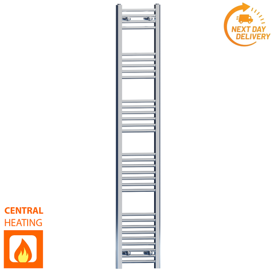 350mm Wide - 1800mm High Flat Chrome Heated Towel Rail Radiator