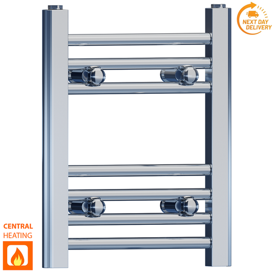 350mm Wide - 400mm High Flat Chrome Heated Towel Rail Radiator
