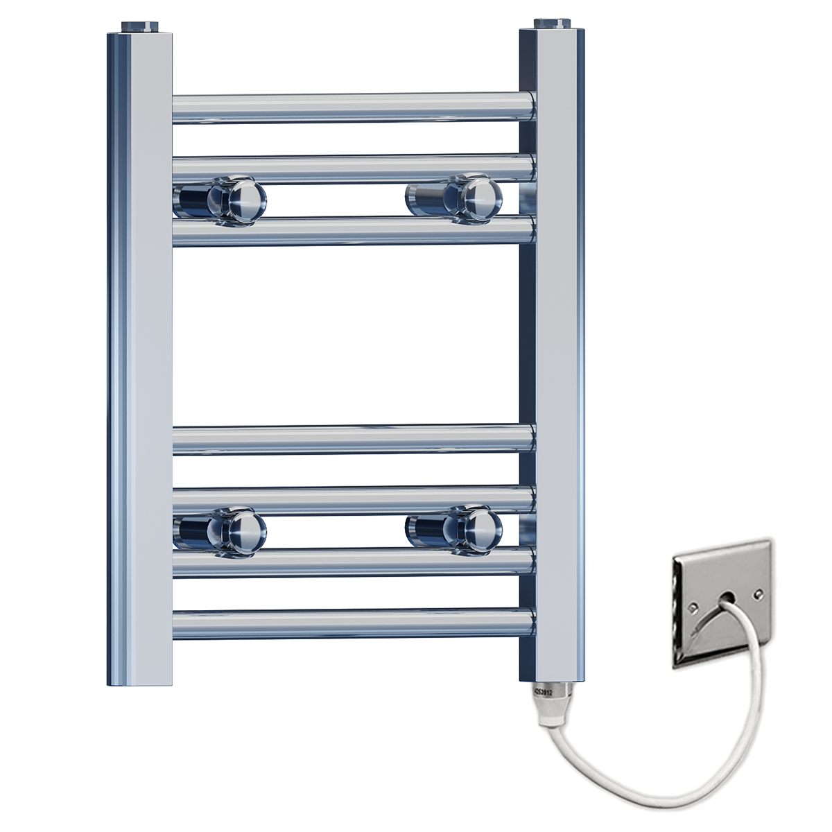 350mm Wide - 400mm High Flat Chrome Electric Heated Towel Rail Radiator