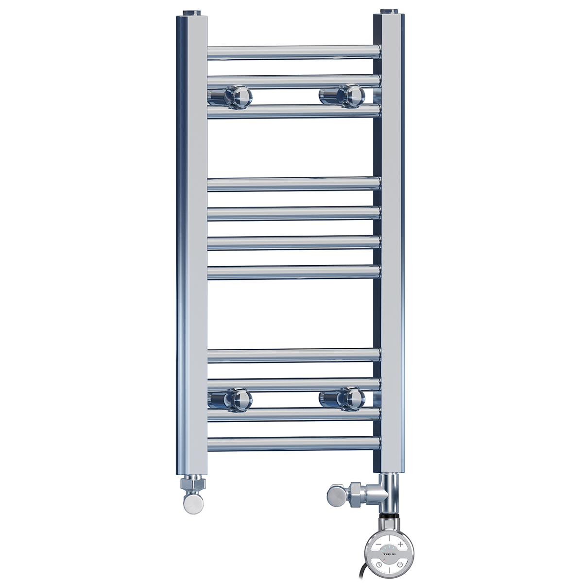 300mm x 600mm Chrome Dual Fuel Heated Towel Rail | Flat Ladder