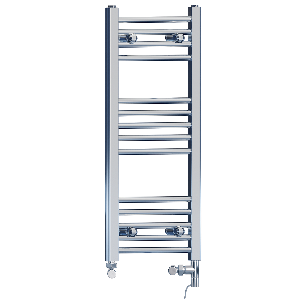 Dual Fuel 300 x 800mm Straight Chrome Heated Towel Rail Radiator-  Valves Electric Heating Kit)