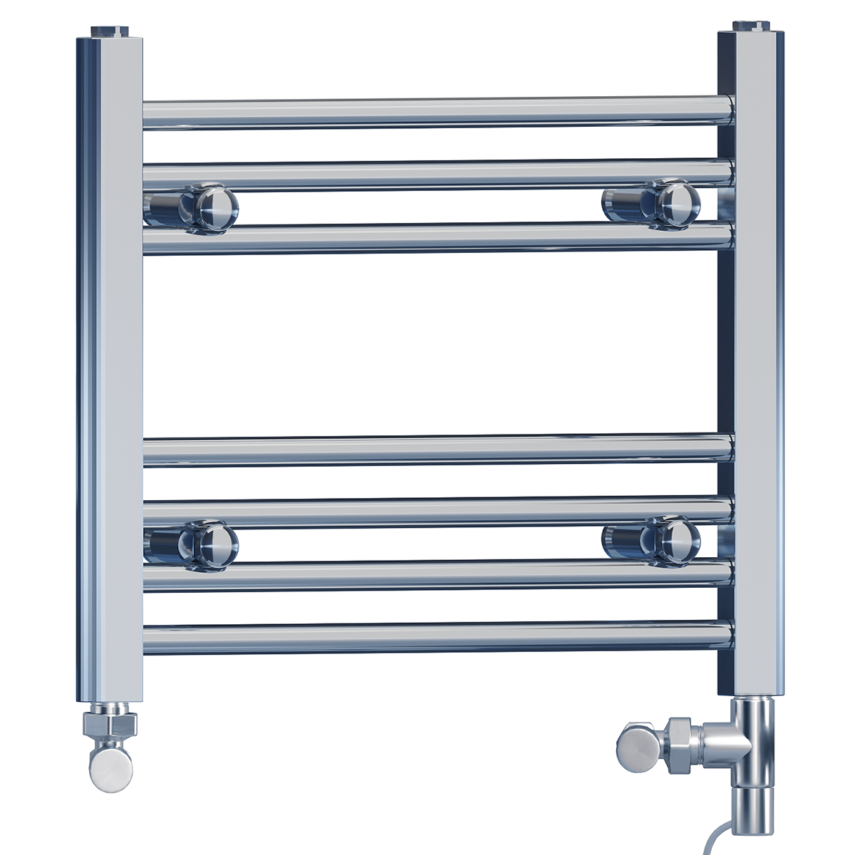 Dual Fuel 400 x 400mm Straight Chrome Heated Towel Rail Radiator-  Valves Electric Heating Kit)