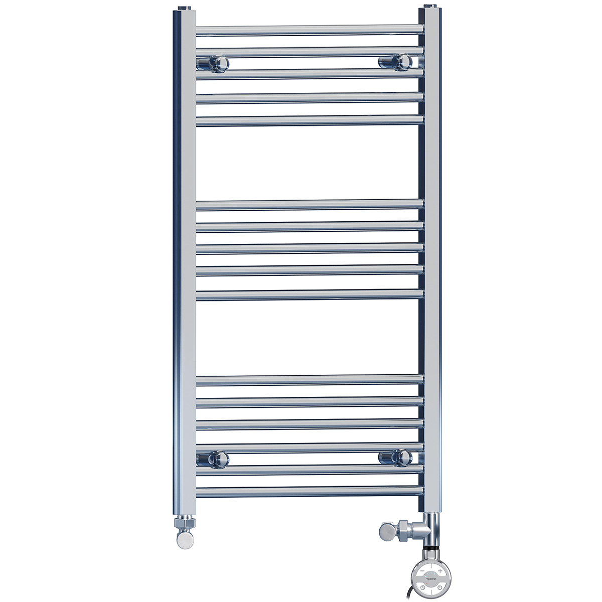 600mm x 900mm Chrome Dual Fuel Heated Towel Rail | Flat Ladder